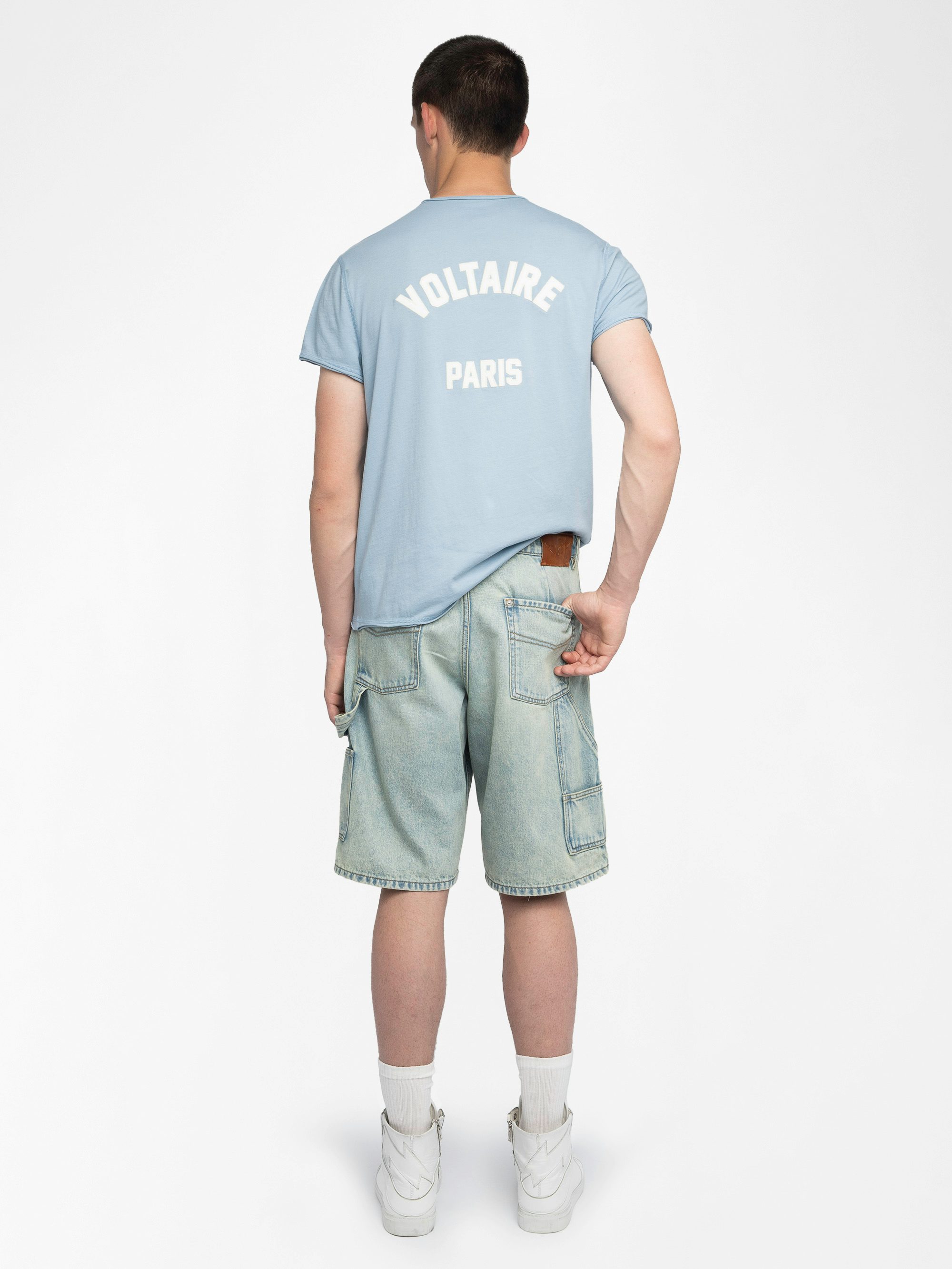 Henley T-shirt Monastir - Short-sleeved henley t-shirt top with print on the back.